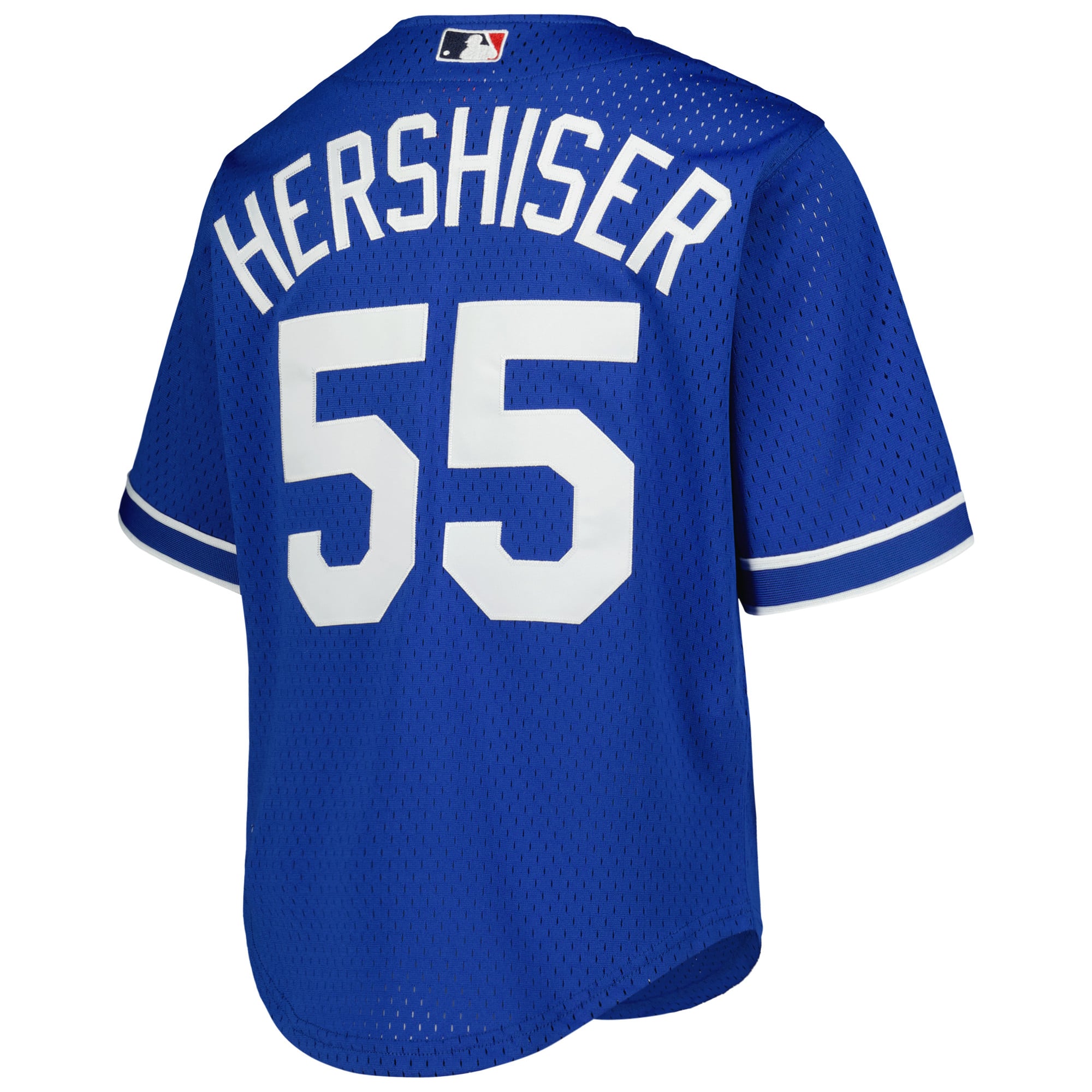 Maillot d'entraînement au bâton en maille pour jeunes Mitchell & Ness Orel Hershiser Royal Los Angeles Dodgers Cooperstown Collection